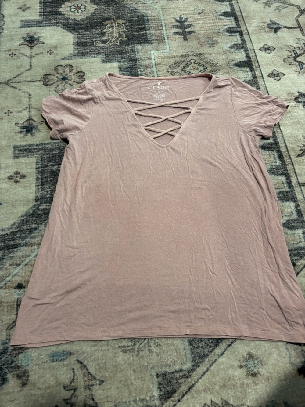 Women’s American Eagle Pink Criss-Cross V-Neck Tee
